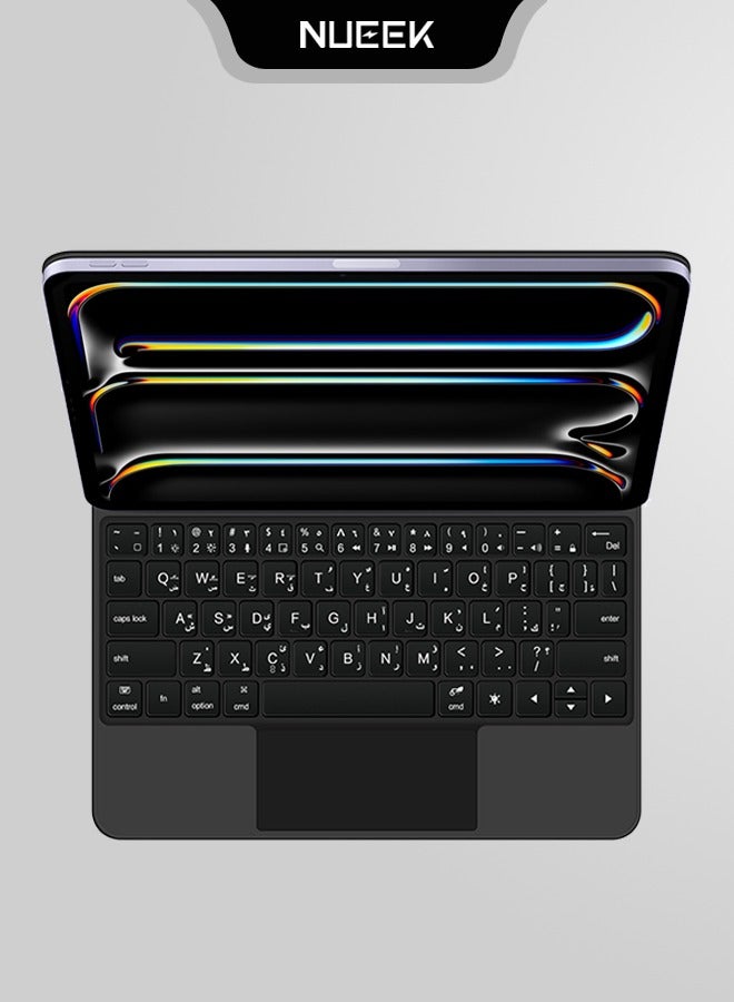 NUEEK 【Arabic & English】Magic Keyboard for iPad Pro 13 inch (M5,2025 / M4,2024), Keyboard Case iPad Pro 13" M5/M4 with Floating Magnetic Stand, Multi-Touch Trackpad, Gesture Control, 7-Color Backlight (Black)